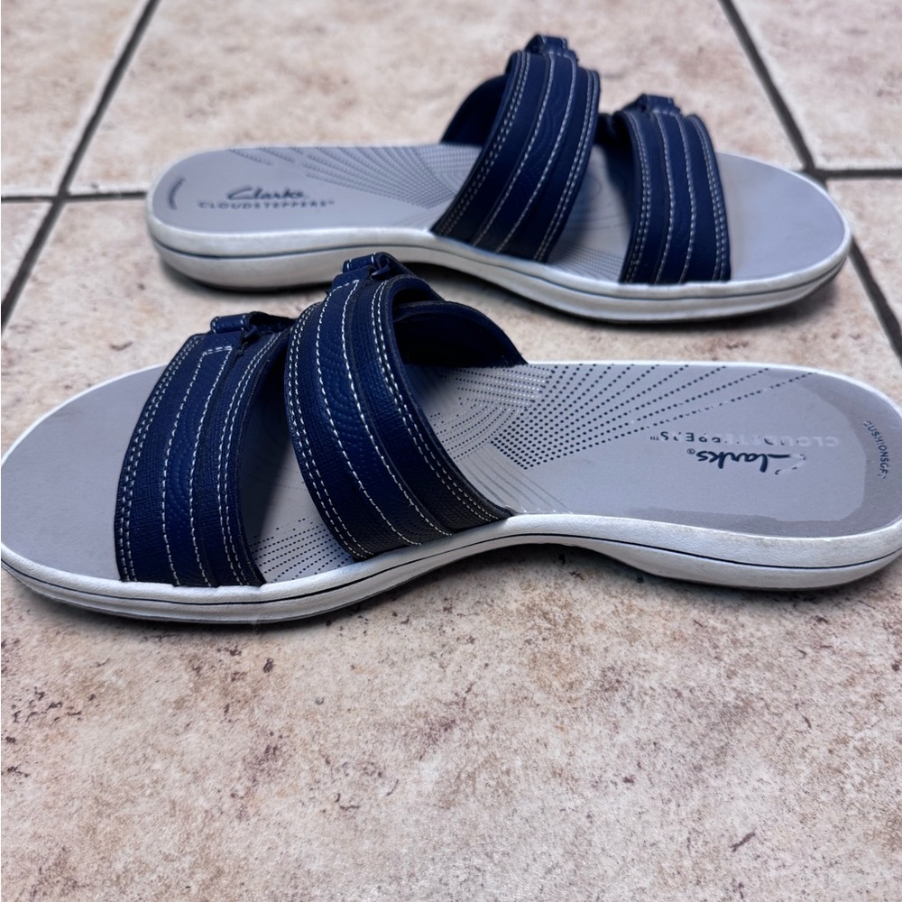 Clarks Cloudsteppers Navy Double-Strap Slide Sand… - image 7